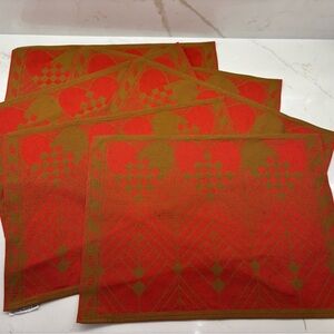 6 Georg Jensen Damask Christmas Placemats in Rustic 50 Hearts Spruce Twigs MCM